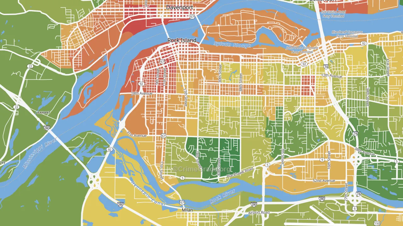 Rock Island, IL Map of Murder Rates