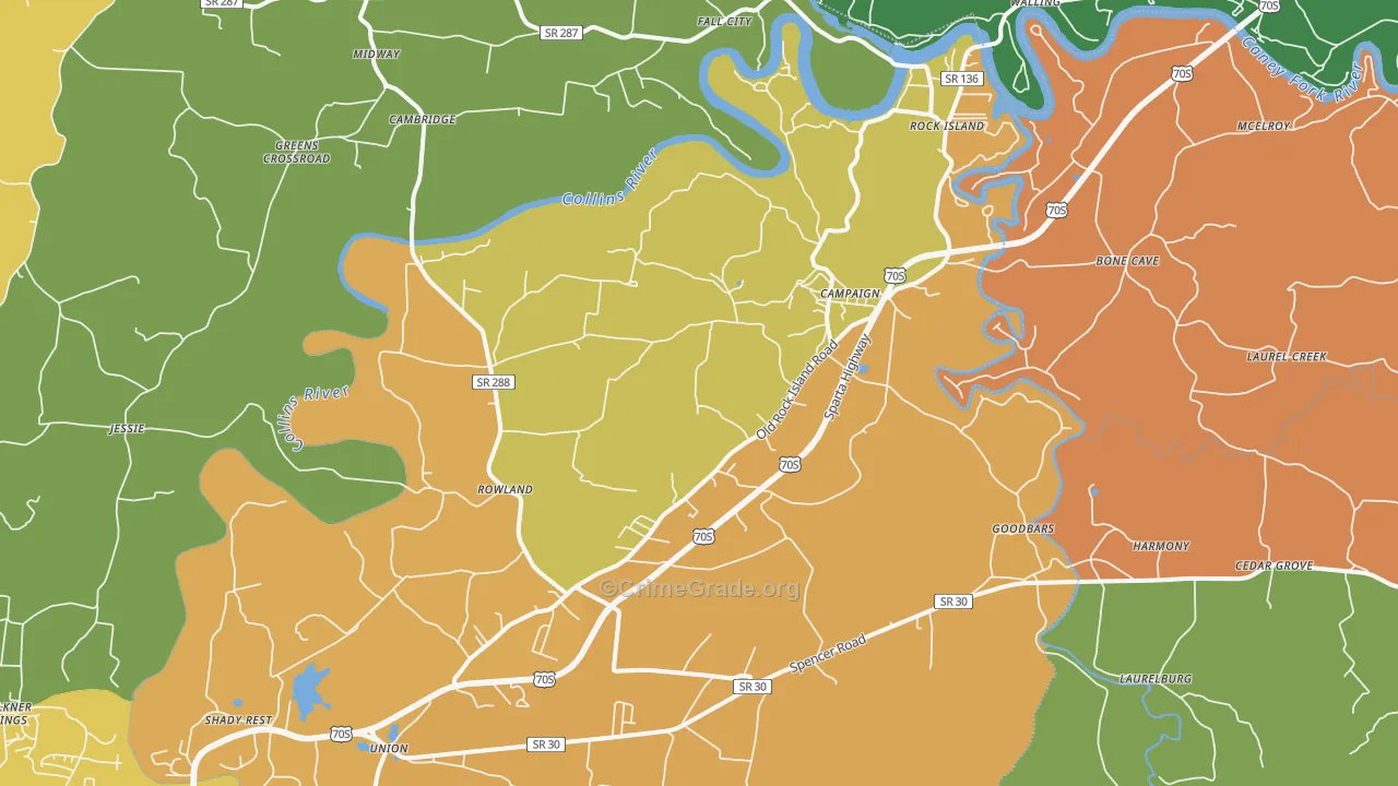 Rock Island, TN Map of Murder Rates