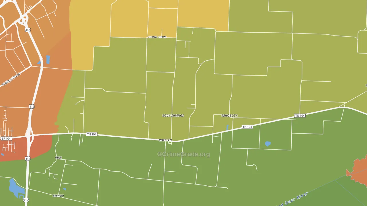 Rock Springs, TN Map of Murder Rates