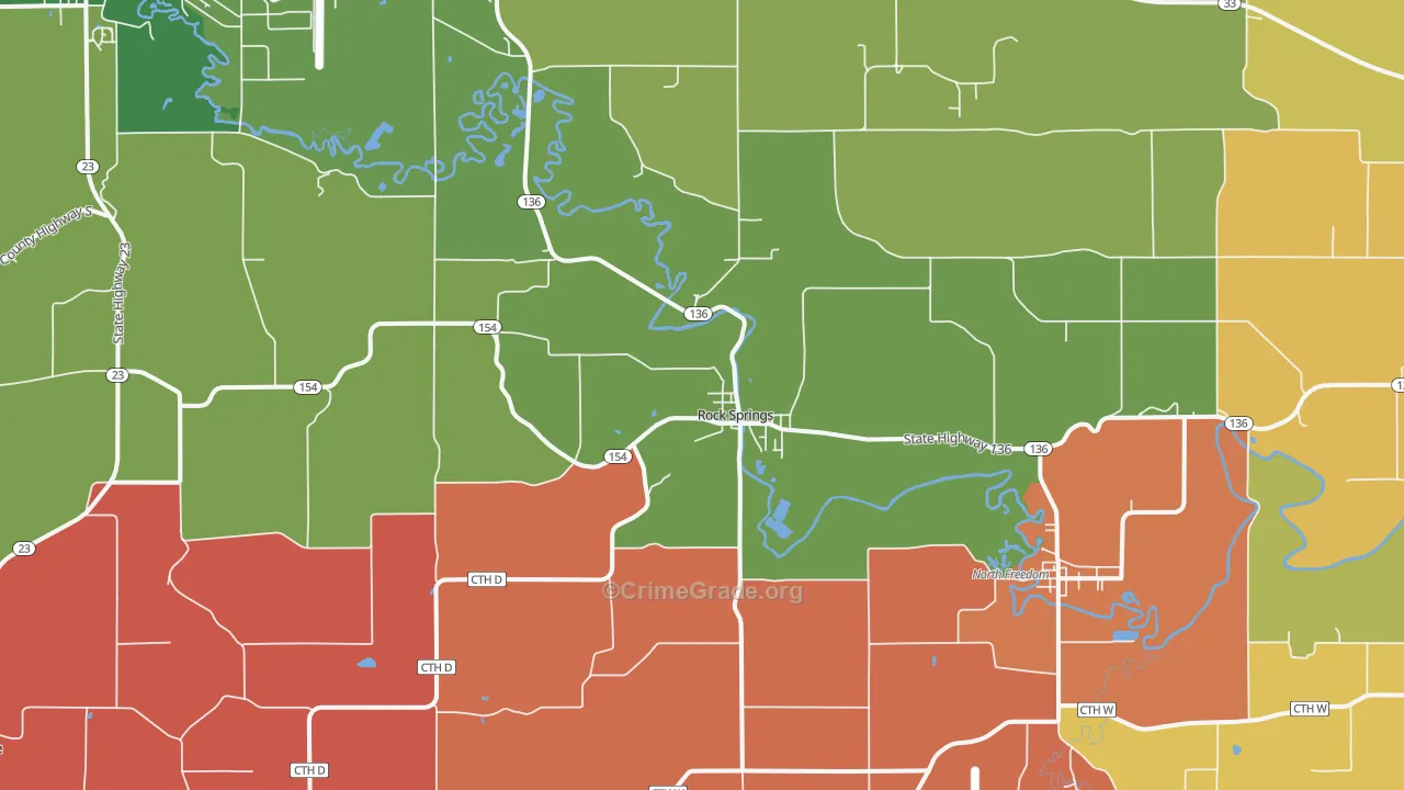 Rock Springs, WI Map of Murder Rates