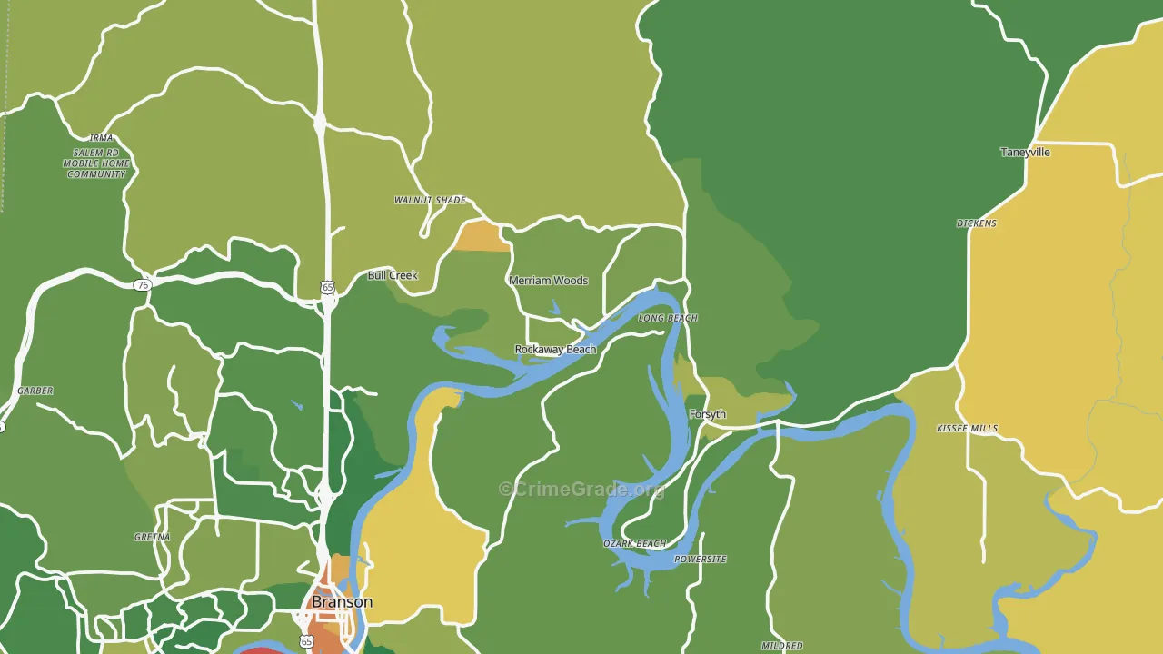 Rockaway Beach, MO Map of Murder Rates