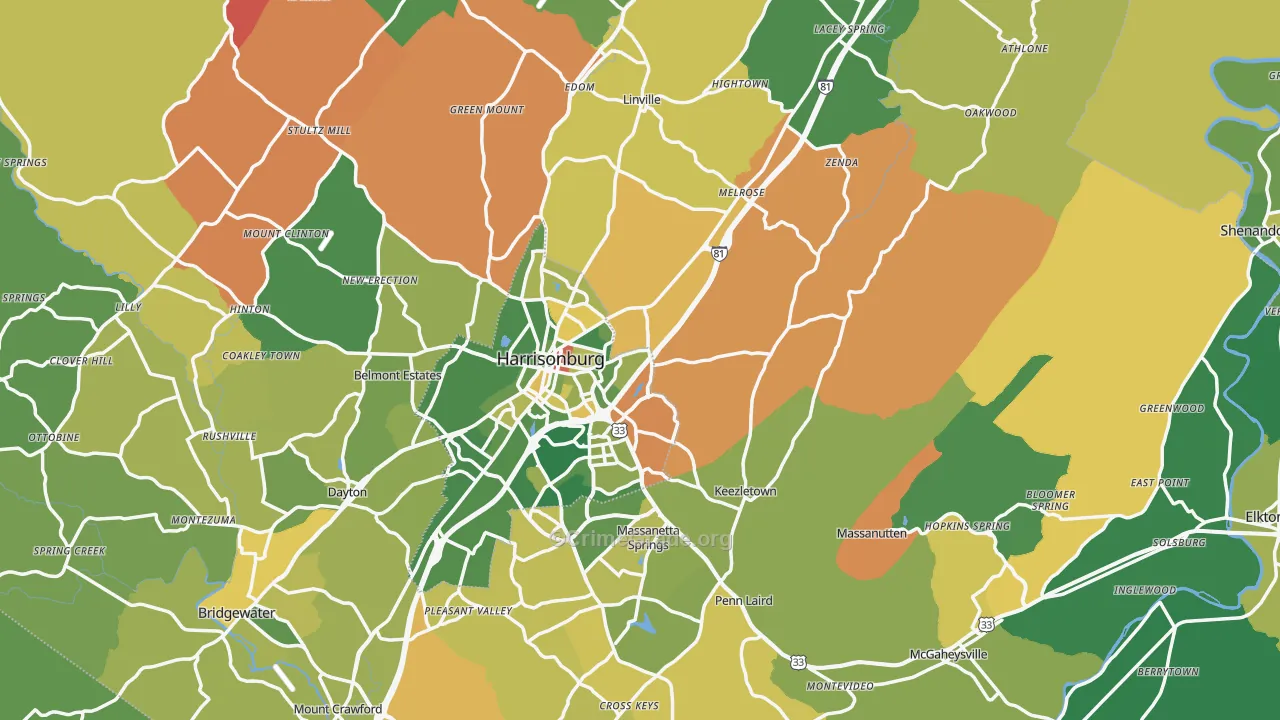 Rockingham County, VA Map of Murder Rates