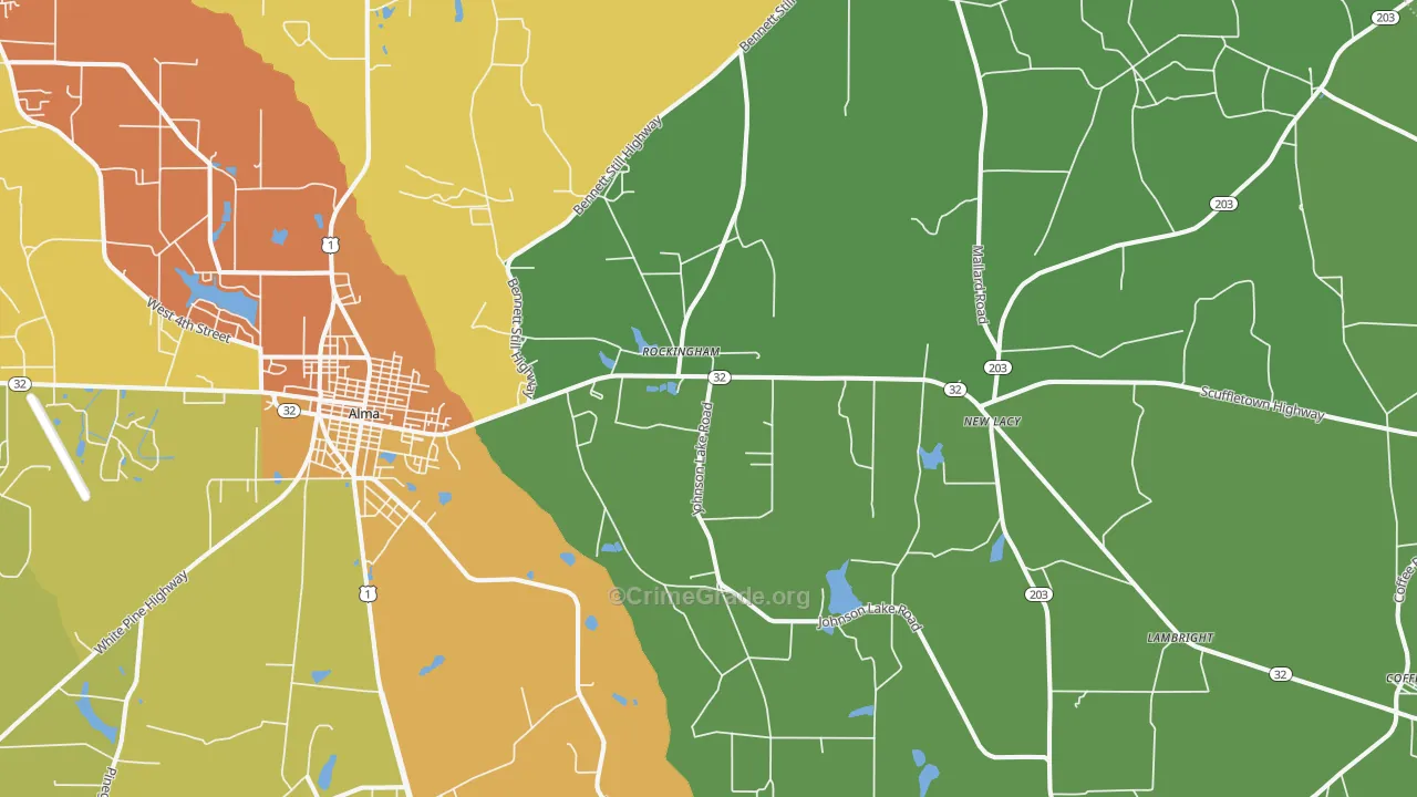 Rockingham, GA Map of Murder Rates