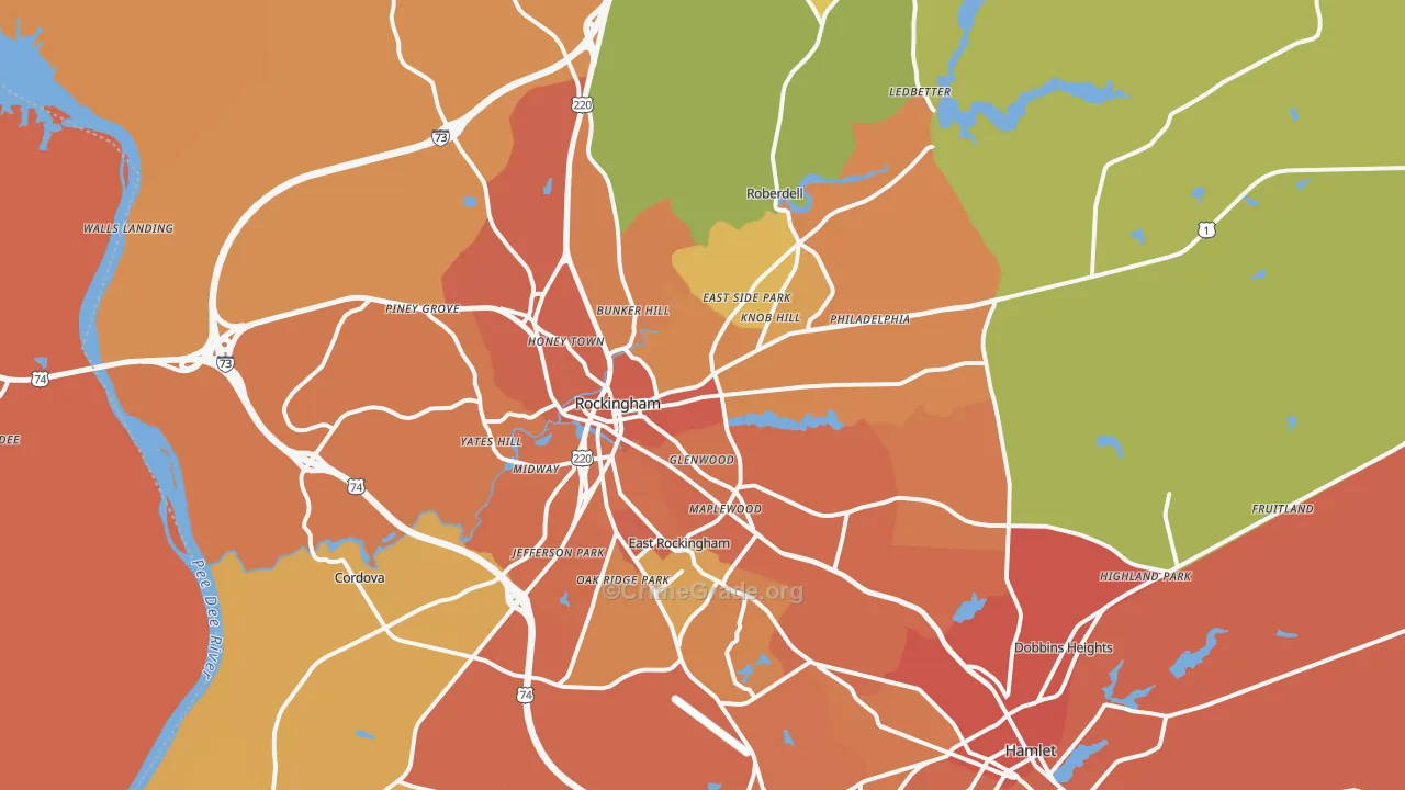 Rockingham, NC Map of Murder Rates