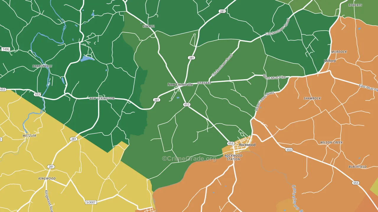Rockwood, PA Map of Murder Rates