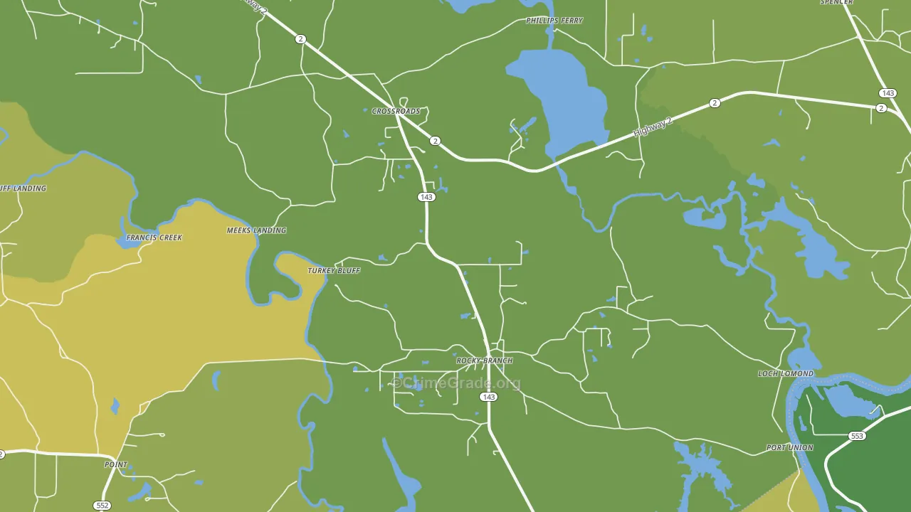 Rocky Branch, LA Map of Murder Rates