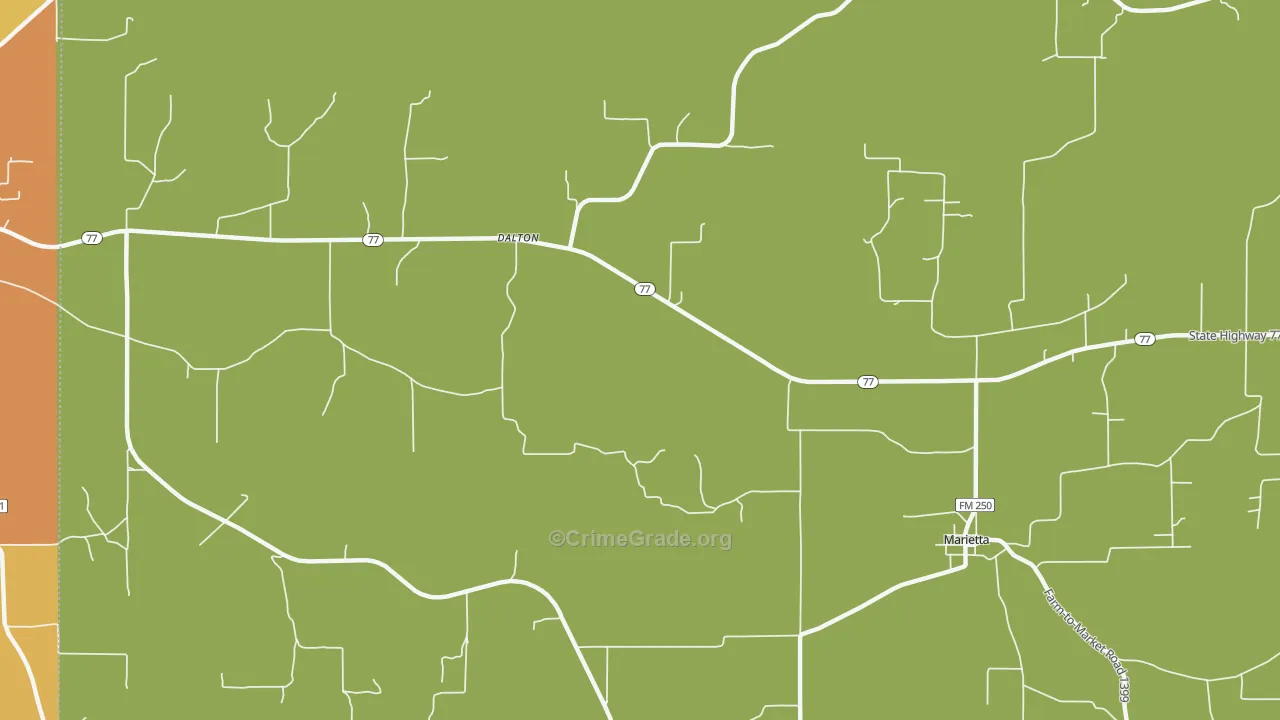 Rocky Branch, TX Map of Murder Rates