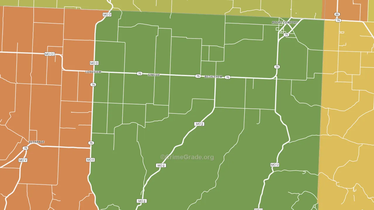 Rocky Comfort, MO Map of Murder Rates
