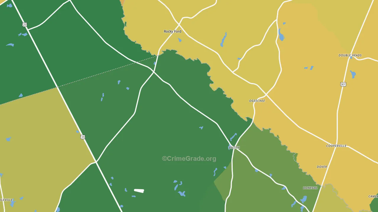 Rocky Ford, GA Map of Murder Rates