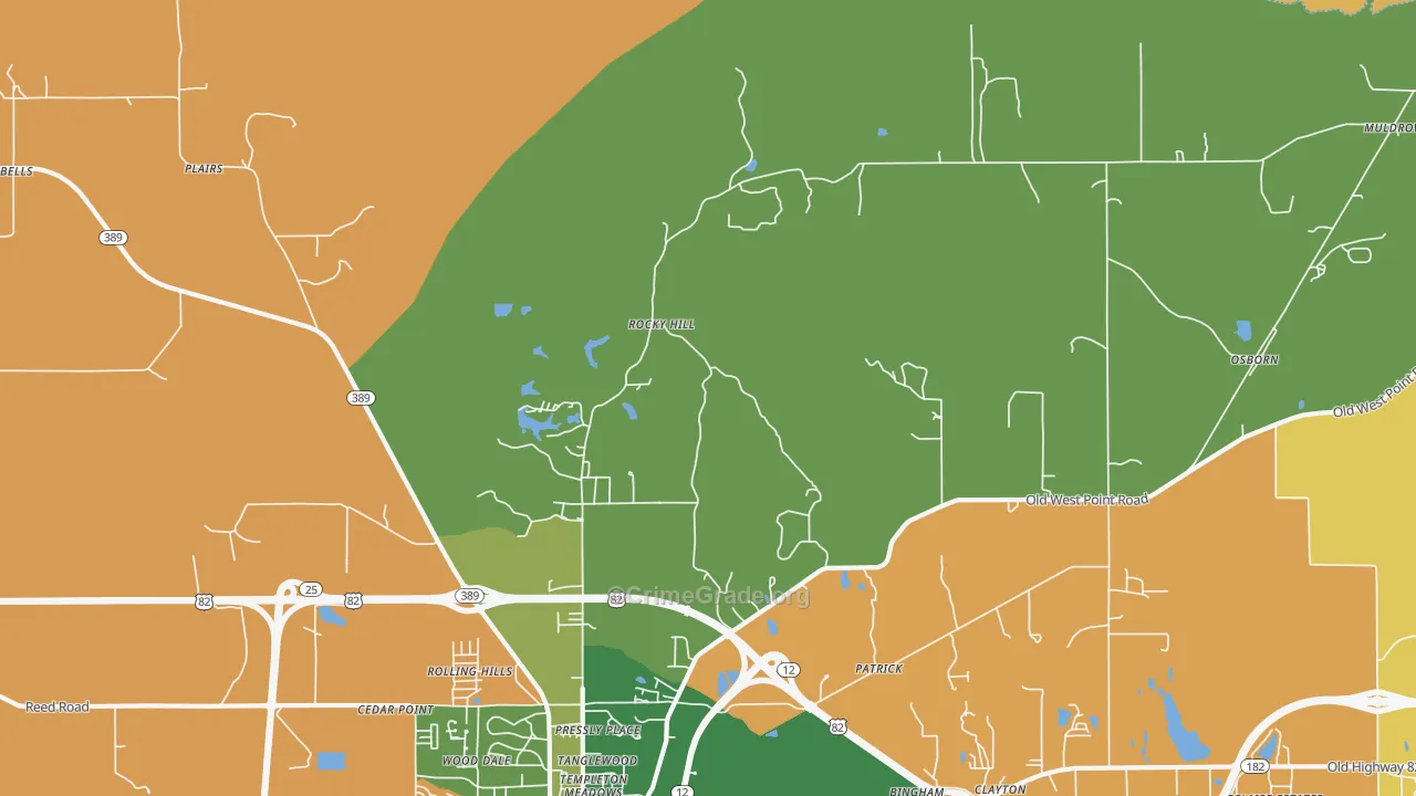 Rocky Hill, MS Map of Murder Rates