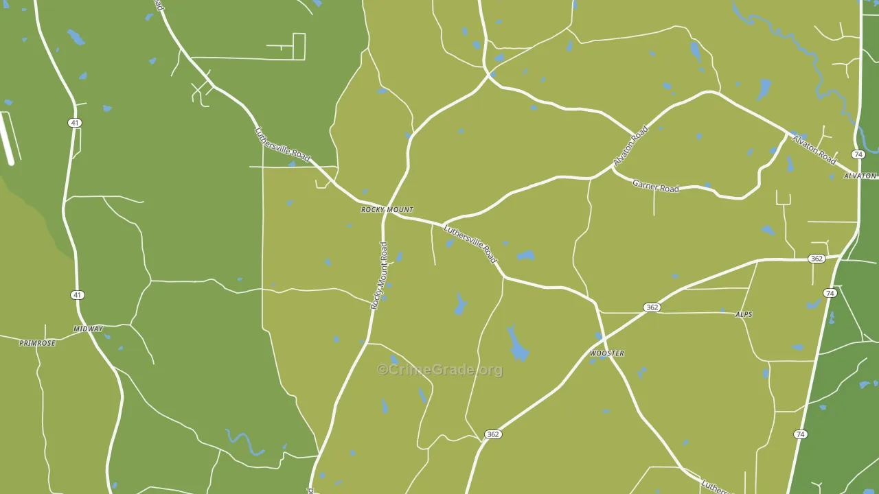 Rocky Mount, GA Map of Murder Rates