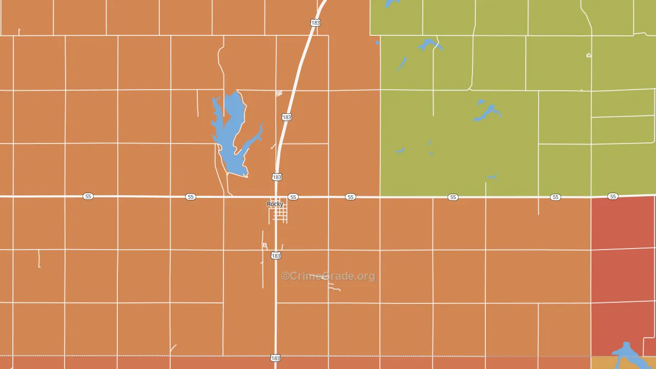 Rocky, OK Map of Murder Rates