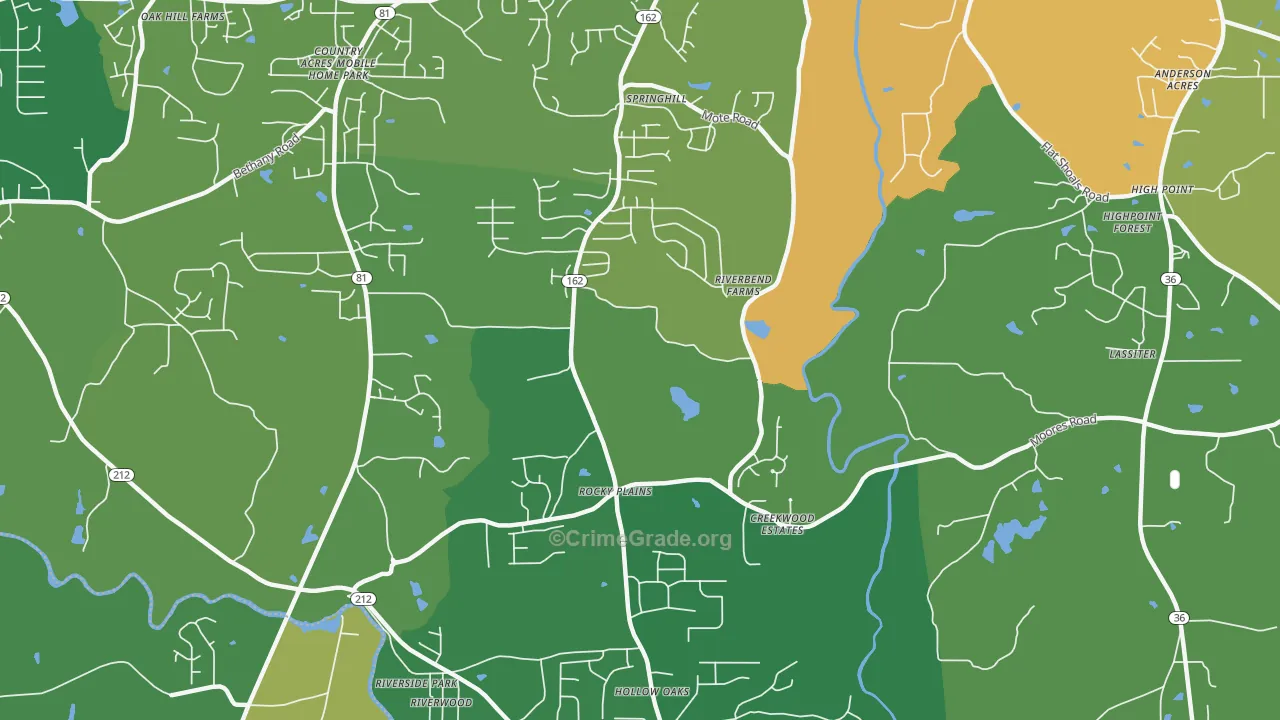 Rocky Plains, GA Map of Murder Rates