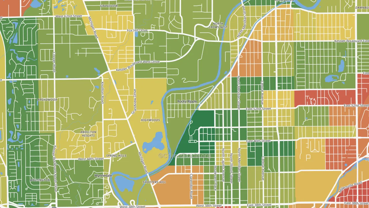 Rocky Ripple, IN Map of Murder Rates