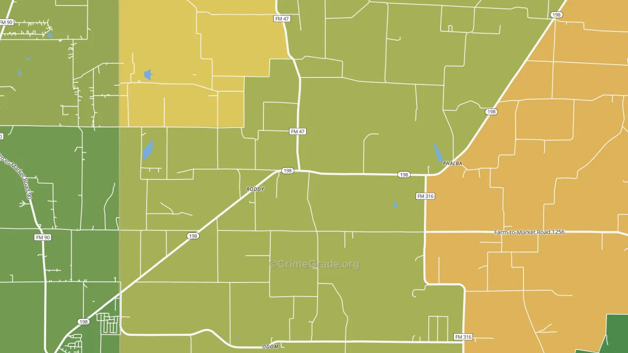 Roddy, TX Map of Murder Rates