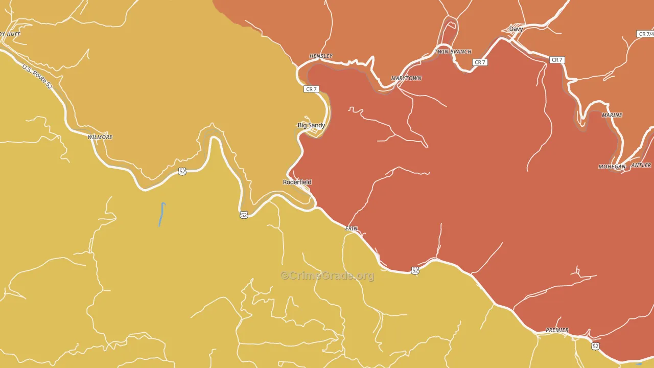 Roderfield, WV Map of Murder Rates
