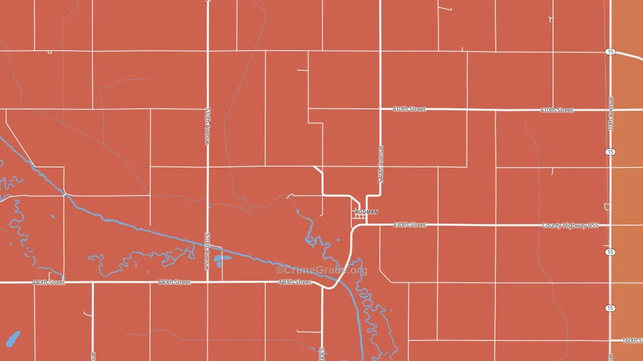 Rodman, IA Map of Murder Rates