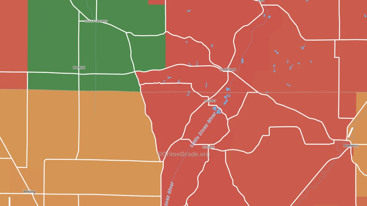Rodney, IA Map of Murder Rates