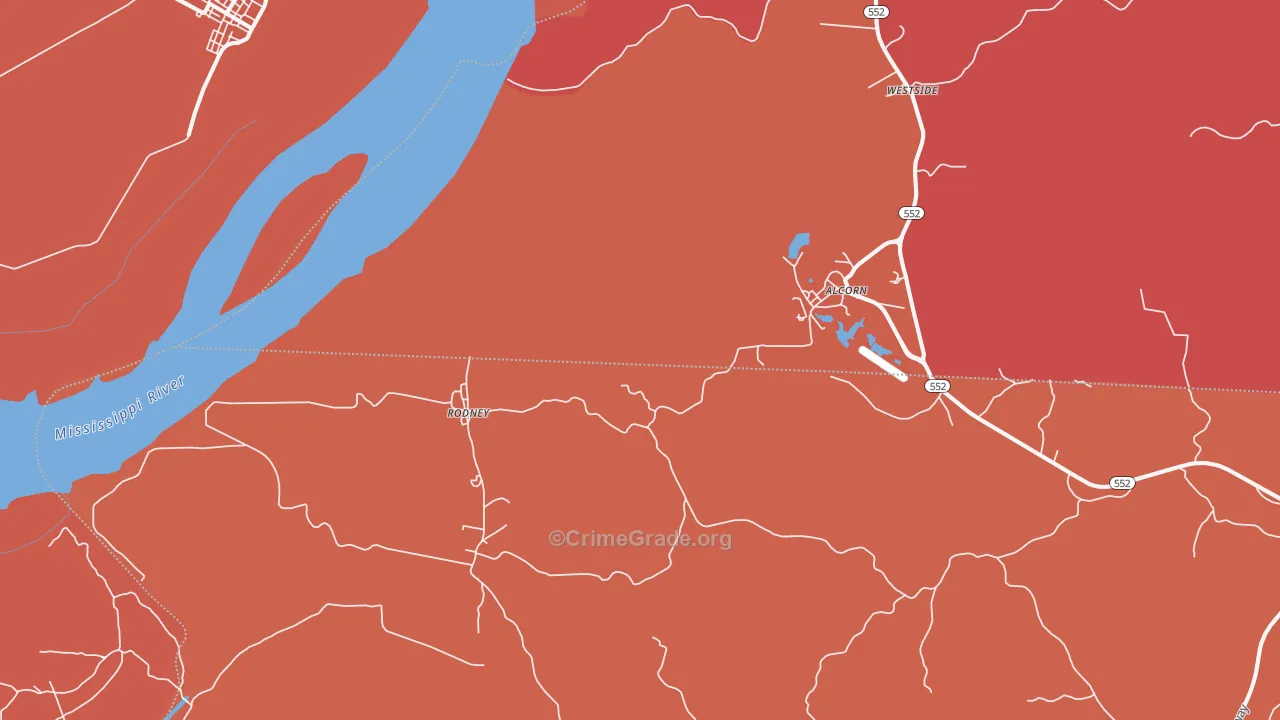 Rodney, MS Map of Murder Rates