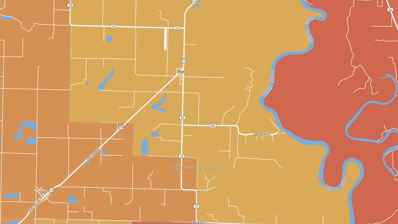 Roe, AR Map of Murder Rates