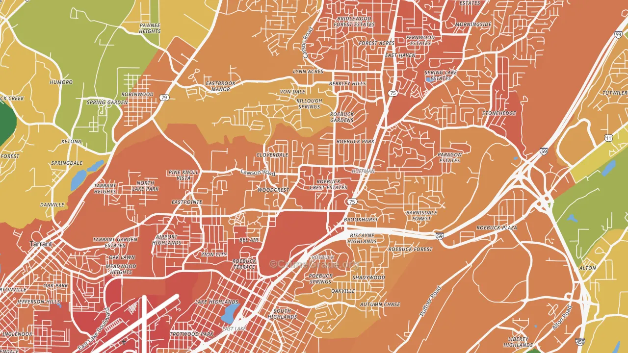 Roebuck, Birmingham, AL Map of Murder Rates