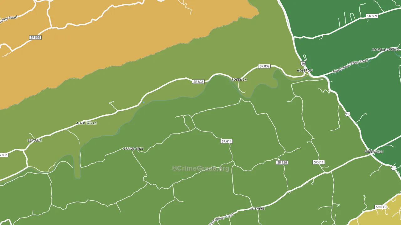 Roebuck, VA Map of Murder Rates