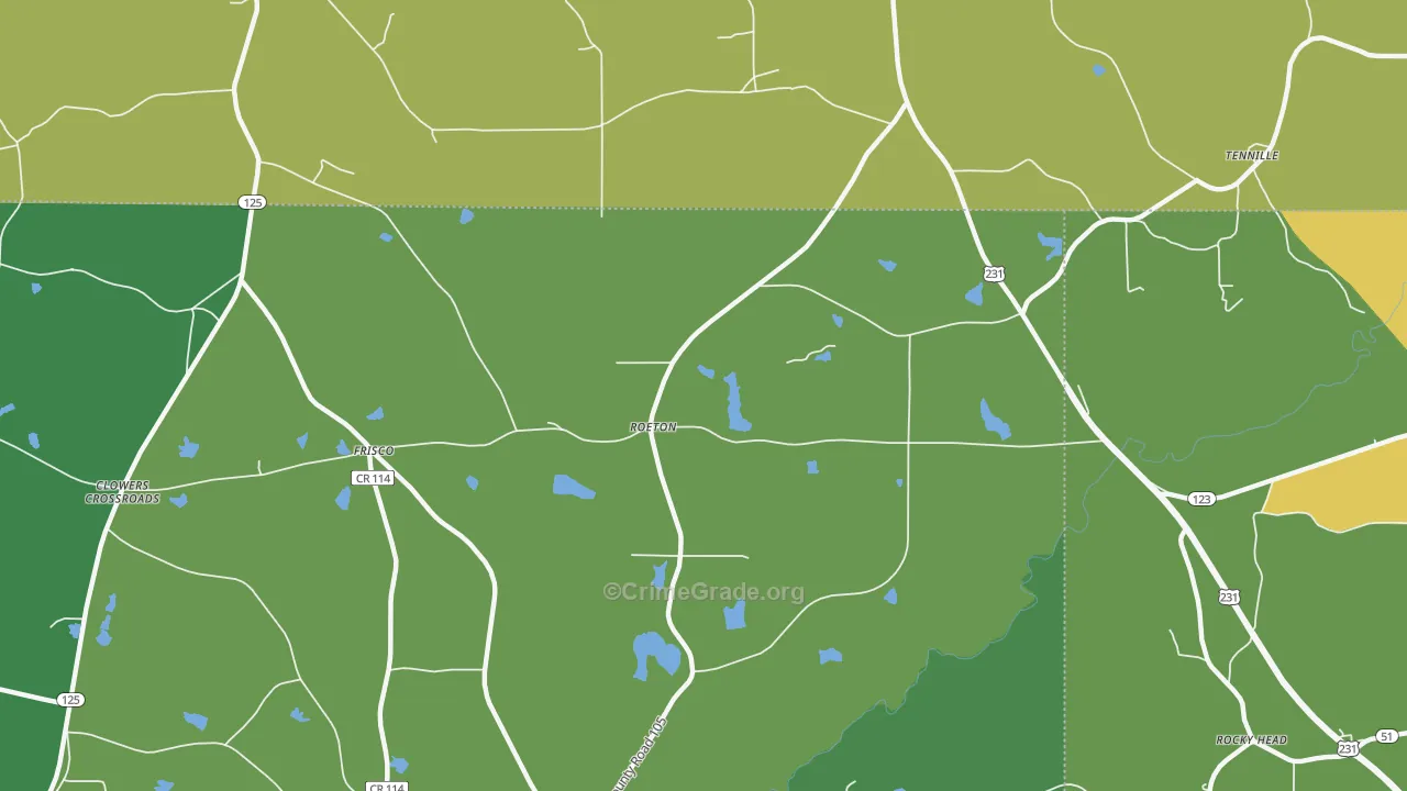 Roeton, AL Map of Murder Rates