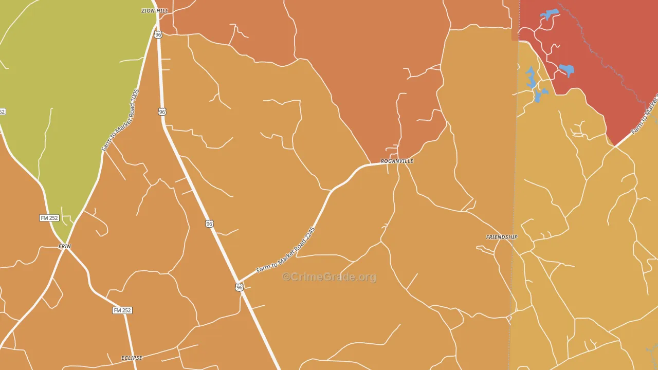 Roganville, TX Map of Murder Rates
