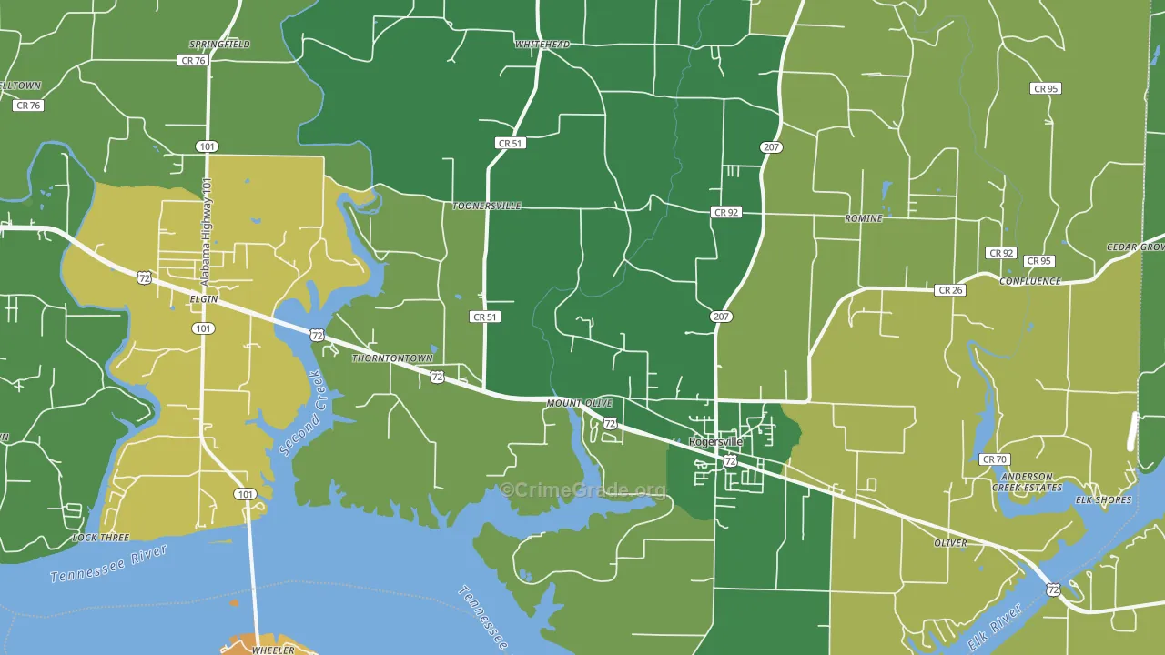 Rogersville, AL Map of Murder Rates