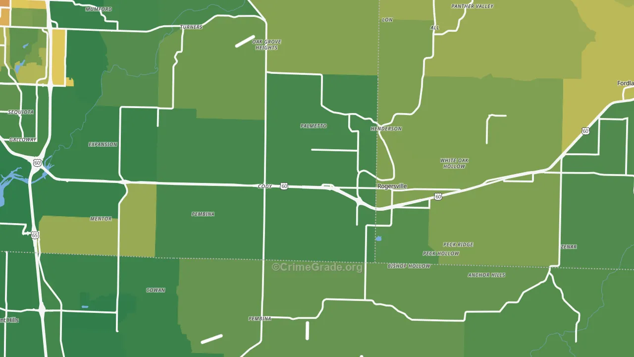 Rogersville, MO Map of Murder Rates
