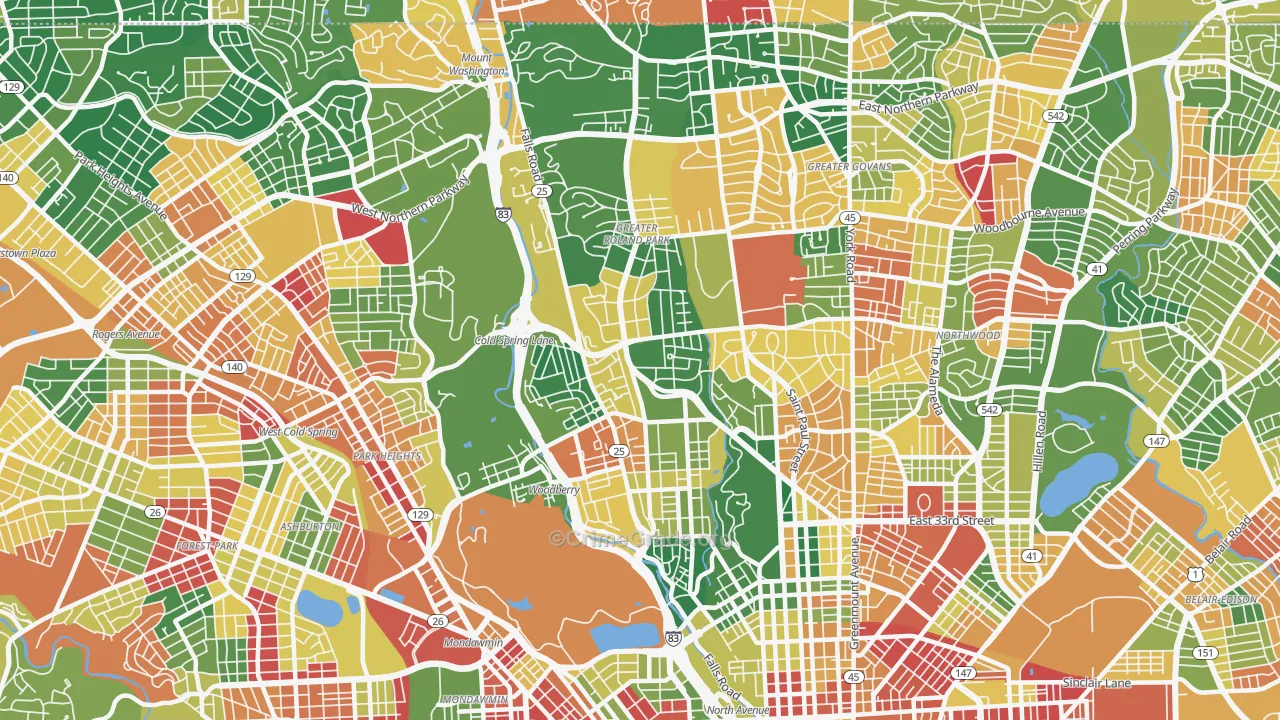 Roland Park-Homewood-Guilford, Baltimore, MD Map of Murder Rates