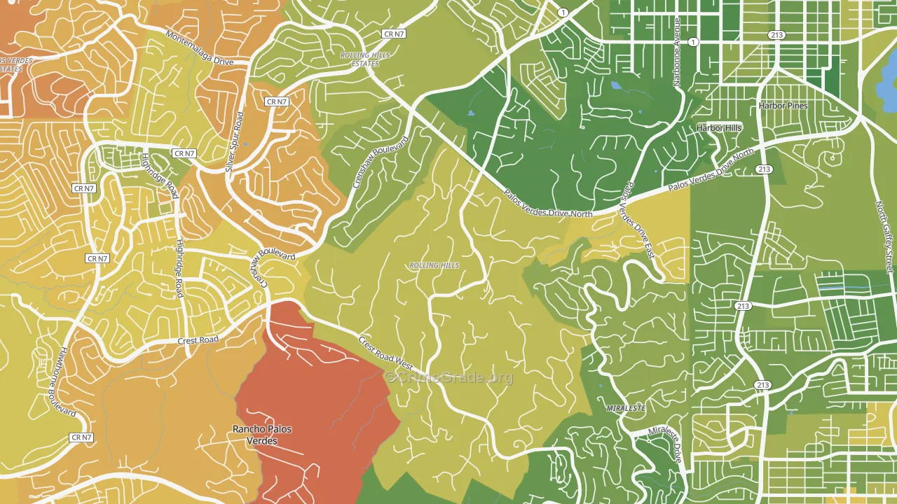 Rolling Hills, CA Map of Murder Rates