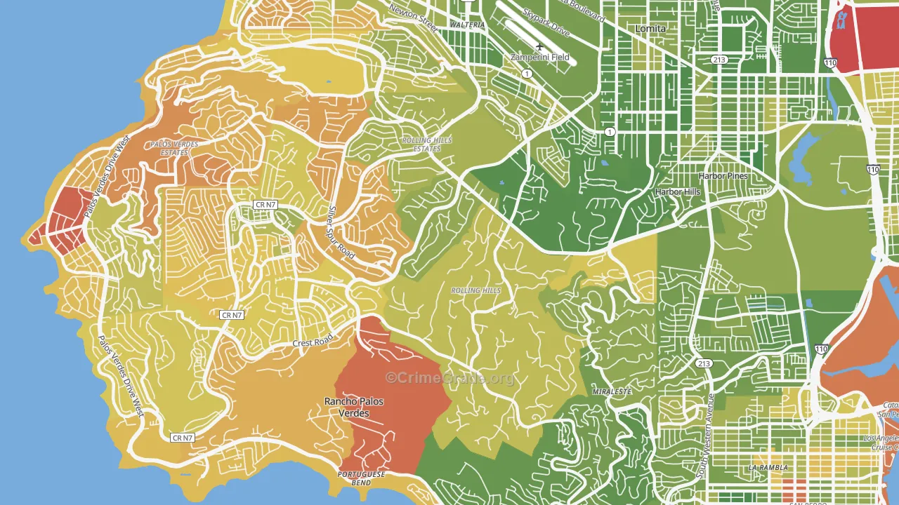 Rolling Hills Estates, CA Map of Murder Rates