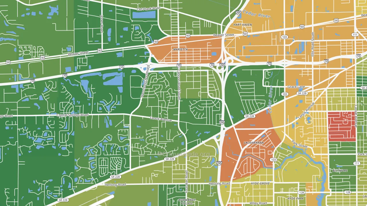 Rolling Hills, Jacksonville, FL Map of Murder Rates
