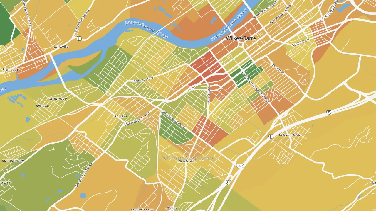 Rolling Mill Hill, Wilkes-Barre, PA Map of Murder Rates
