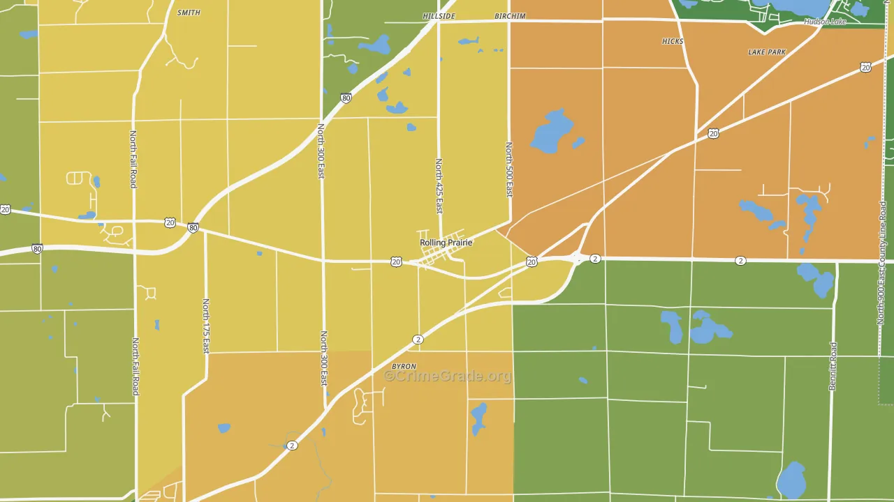Rolling Prairie, IN Map of Murder Rates