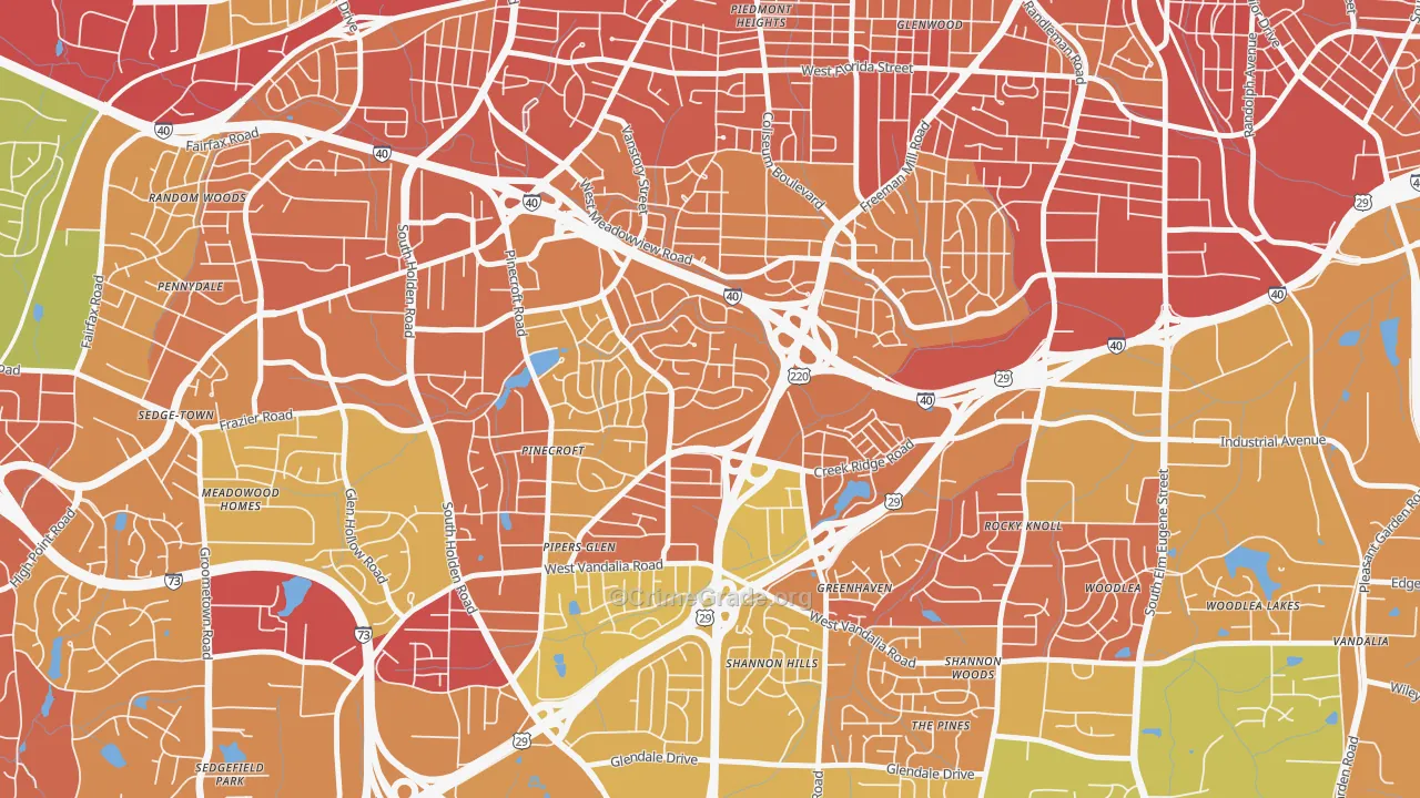 Rolling Roads, Greensboro, NC Map of Murder Rates