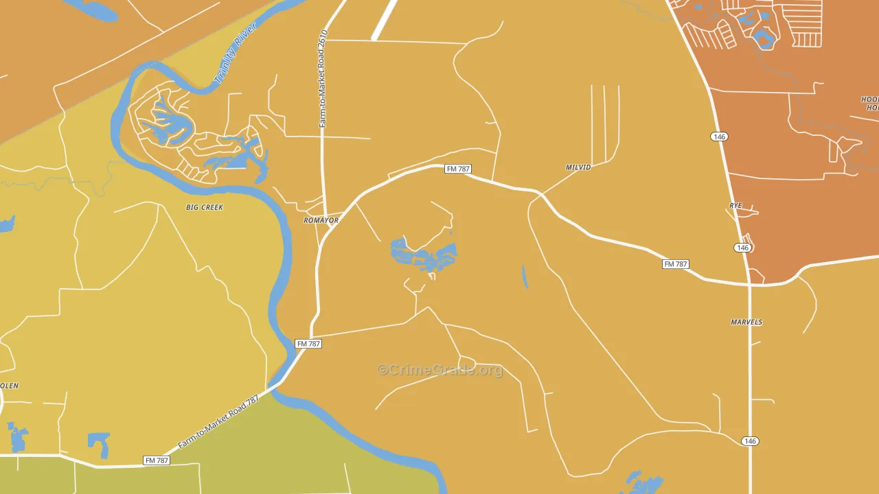 Romayor, TX Map of Murder Rates