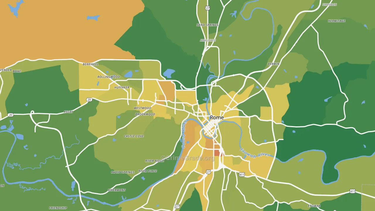 Rome, GA Map of Murder Rates