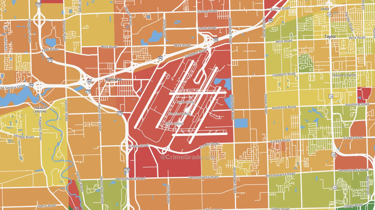 Romulus, MI Map of Murder Rates
