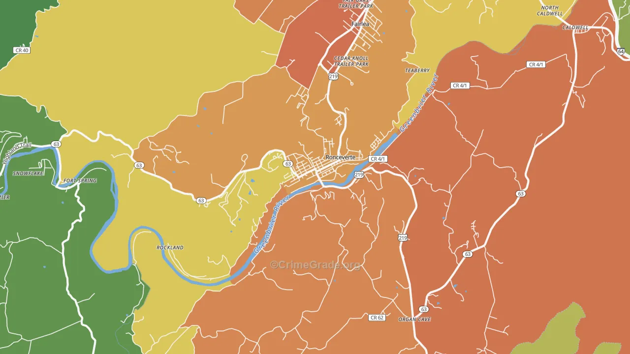 Ronceverte, WV Map of Murder Rates