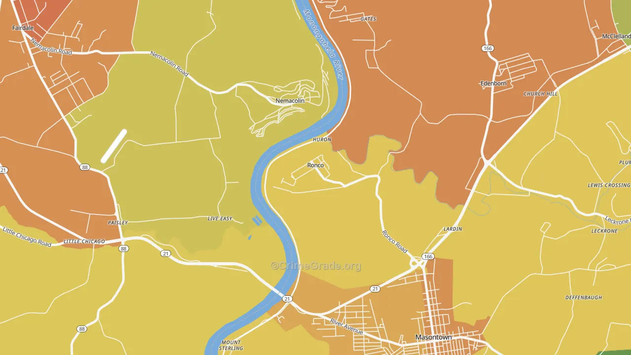 Ronco, PA Map of Murder Rates