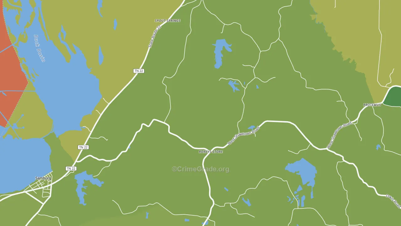 Roneys Store, TN Map of Murder Rates