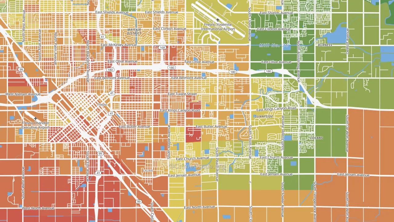 Roosevelt, Fresno, CA Map of Murder Rates