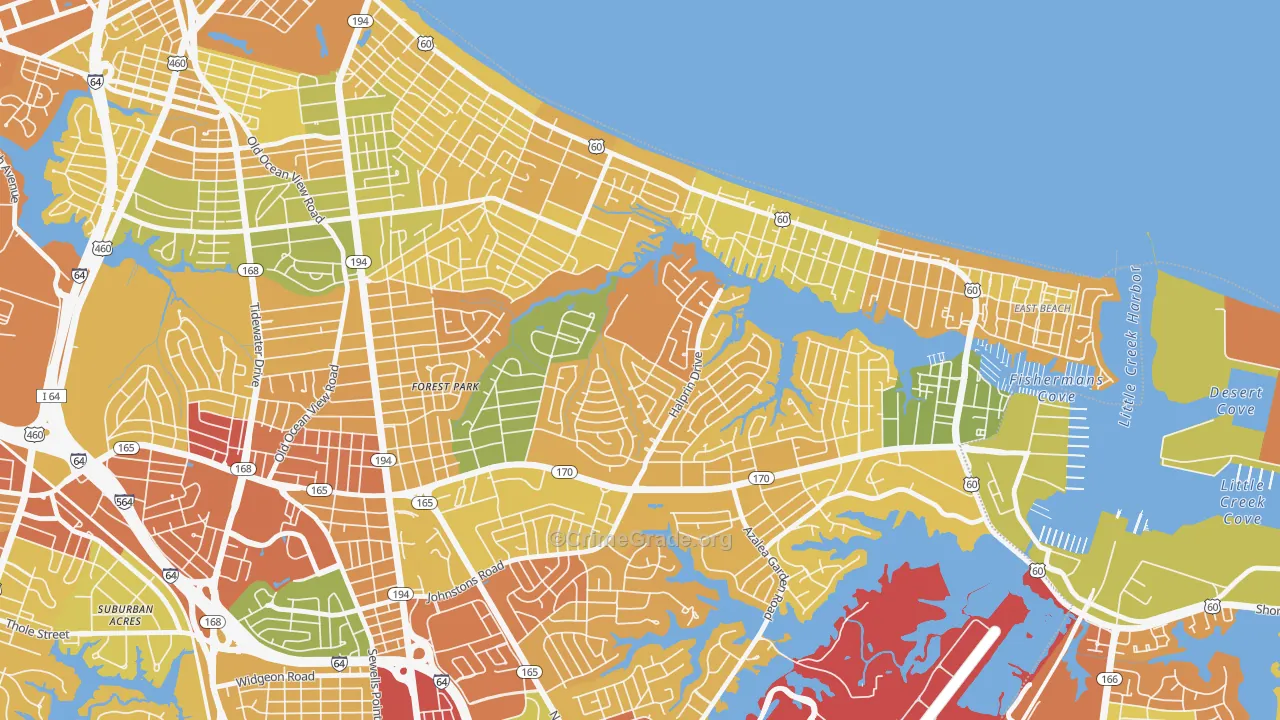 Roosevelt Gardens Area, Norfolk, VA Map of Murder Rates