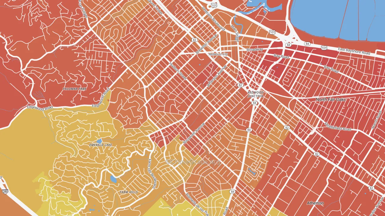 Roosevelt-San Francisco, Redwood City, CA Map of Murder Rates