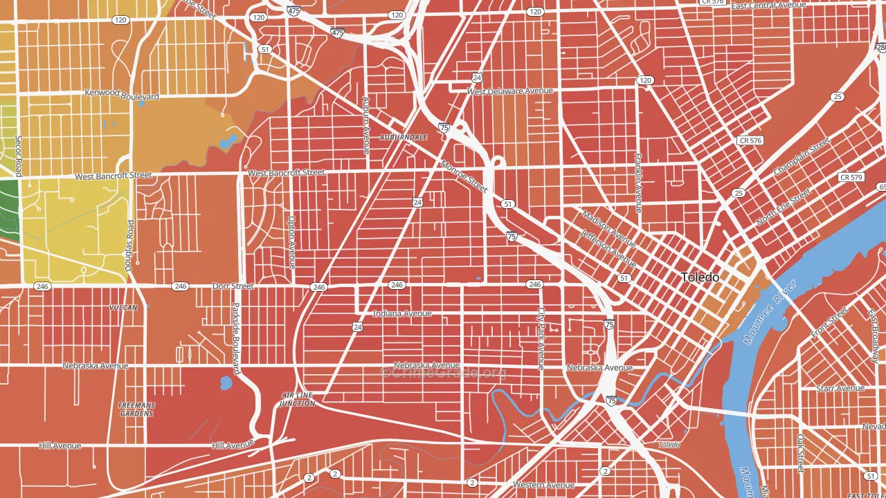 Roosevelt-Toledo, Toledo, OH Map of Murder Rates