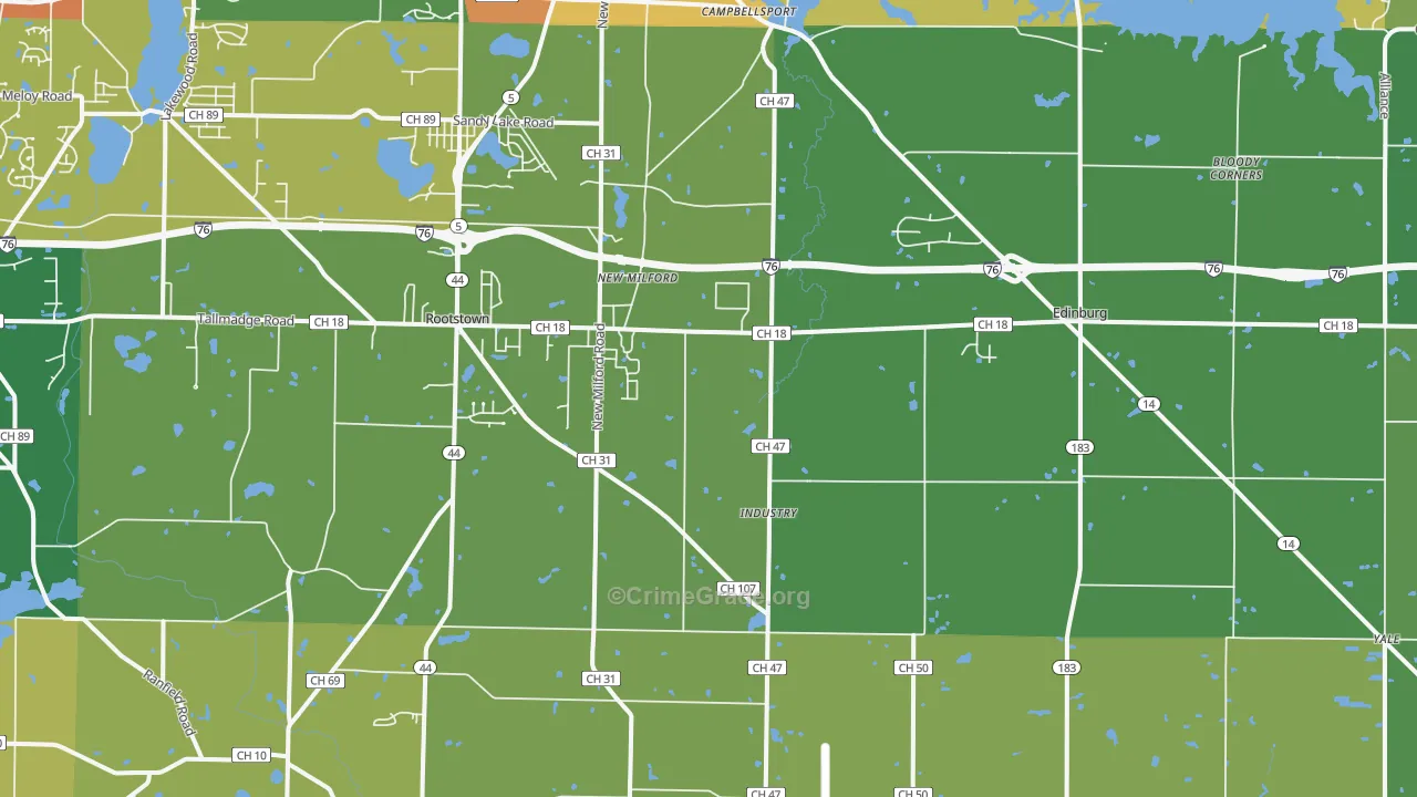 Rootstown, OH Map of Murder Rates