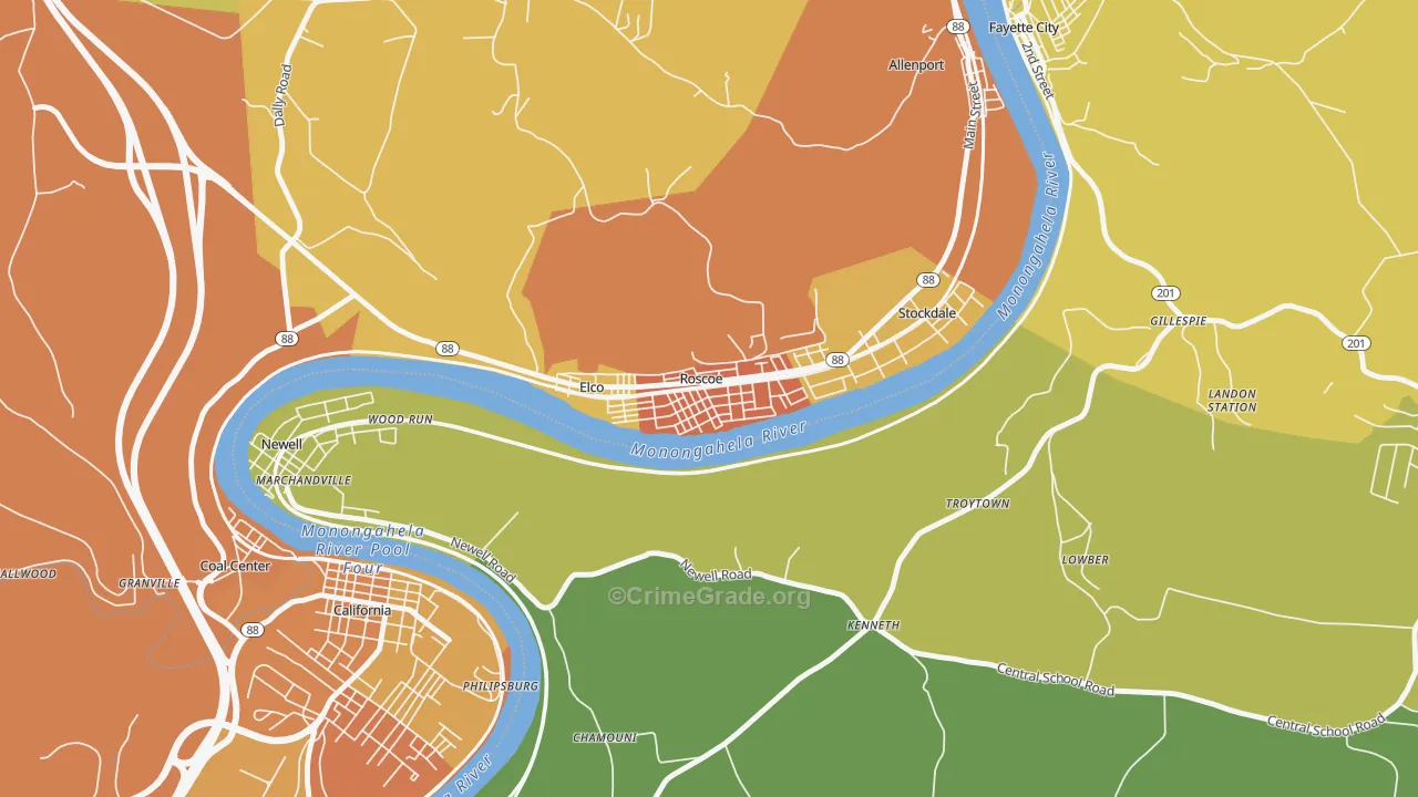 Roscoe, PA Map of Murder Rates
