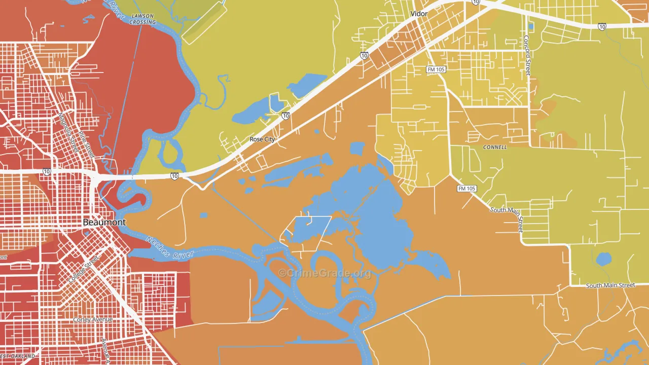 Rose City, TX Map of Murder Rates